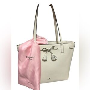 NWT Kate Spade Pebbled Leather Tote Bow Tassel Hayes Medium Top Zip Tote